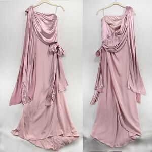 Valentino Vintage Gown Women Sz 6 Pink Long Dress Silk One Shoulder Elegant